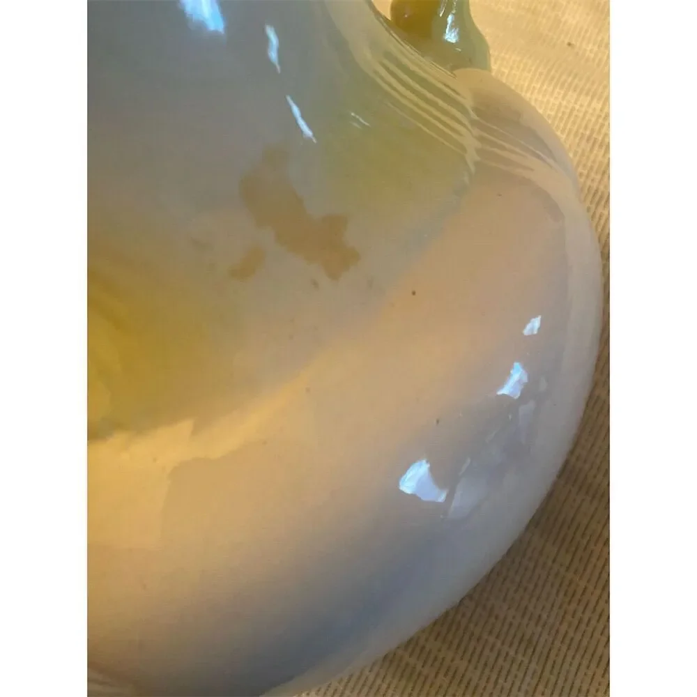 Vintage Yellow Ceramic Vase with Ruffled Top & Stylish Handle